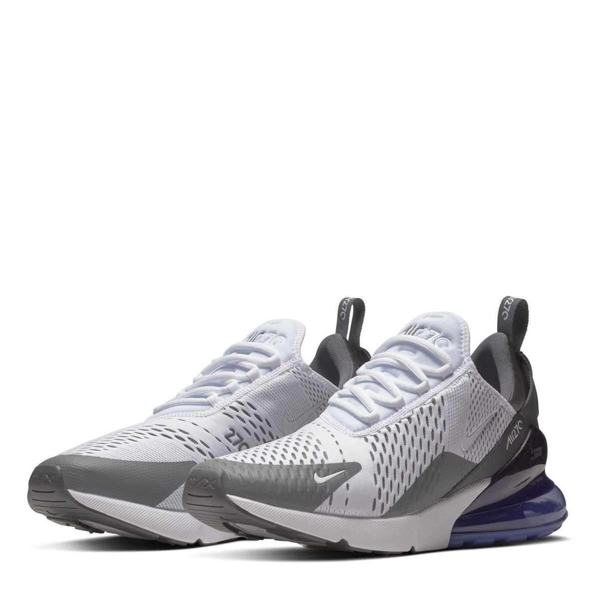 Men's Nike Air Max 270 trainers, light grey knit with blue accents