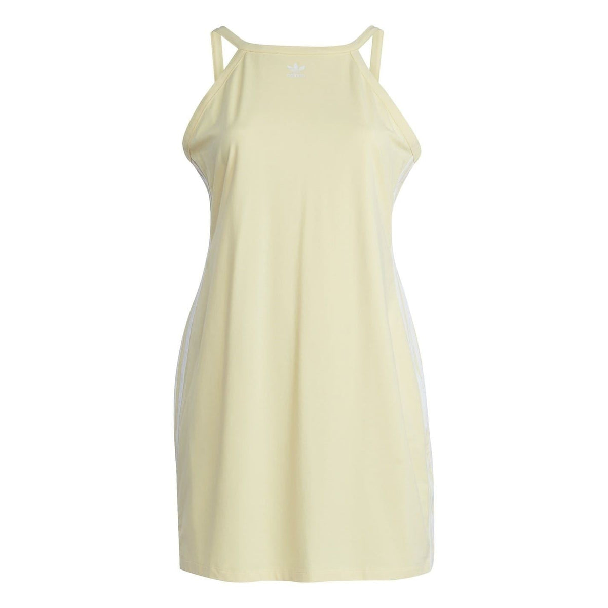 adidas Originals spaghetti strap mini slip dress hanging on a rack, lightweight casual dress with thin straps and a relaxed fit