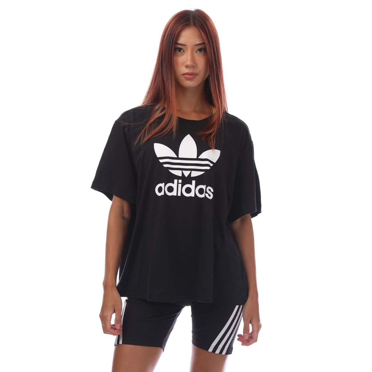 Plus size adidas Originals Adicolor Trefoil boxy T-shirt in white, featuring the iconic Trefoil logo and a relaxed fit.