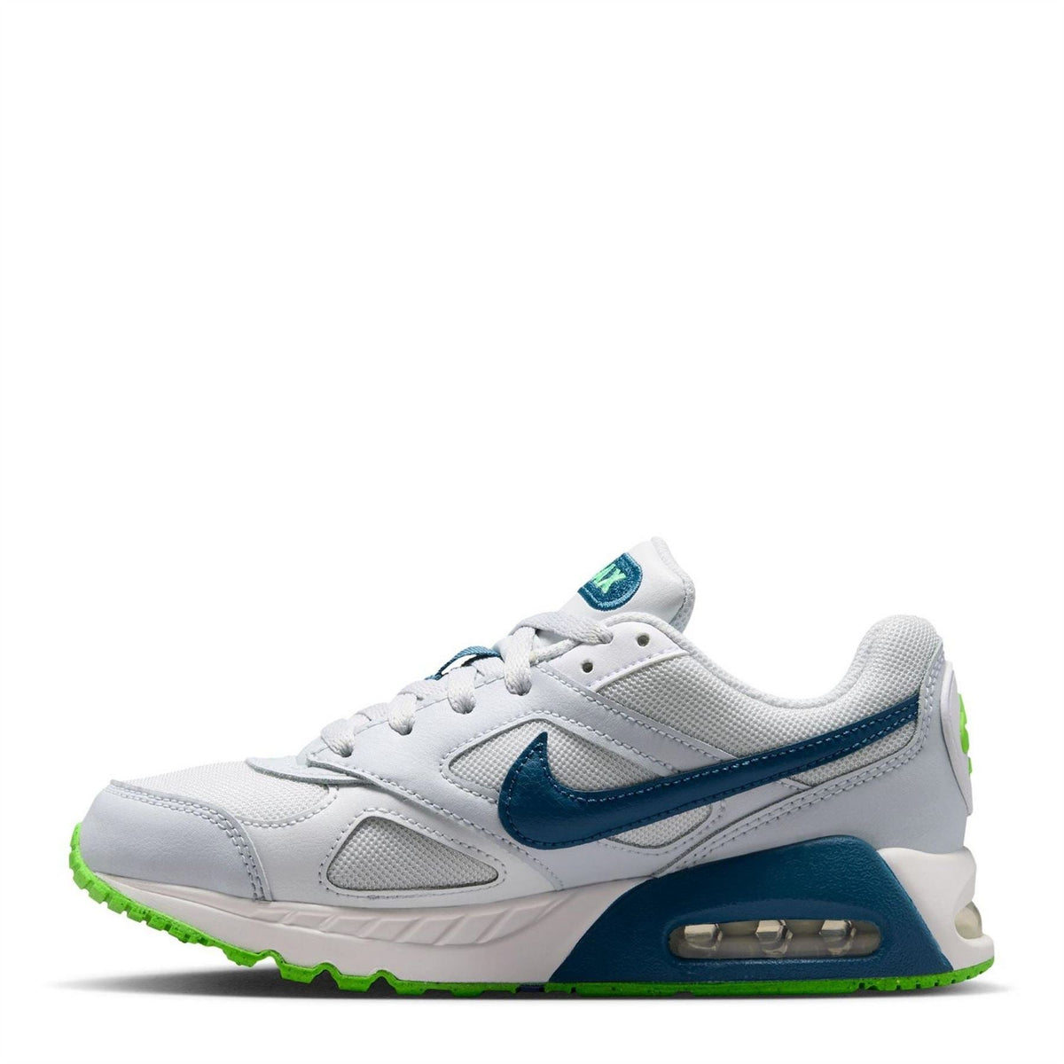 Kids Nike Air Max Ivo low-top sneakers, white with teal swoosh and green sole