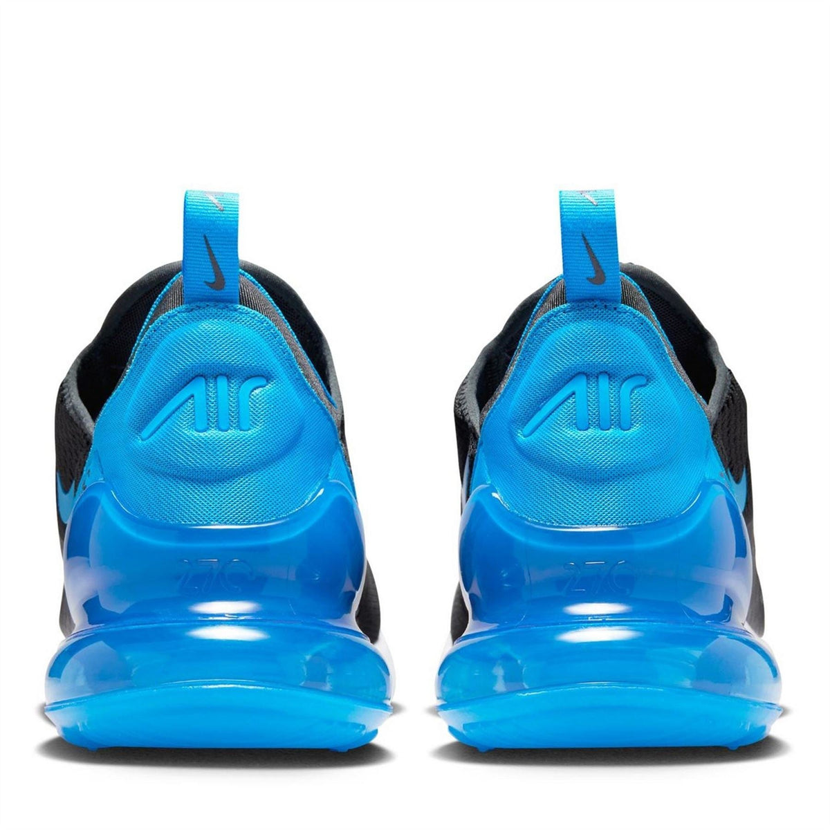 Nike Air Max 270 trainers, bright blue heel with black upper and air unit