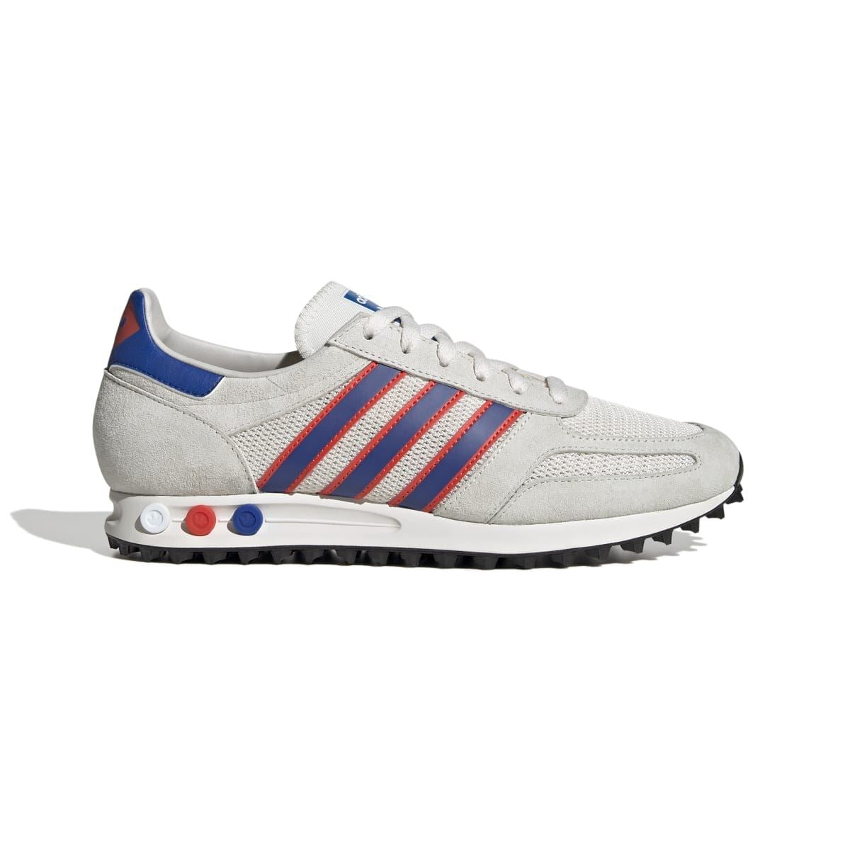 Men's adidas Originals LA trainer in chalk with blue and red striped panels