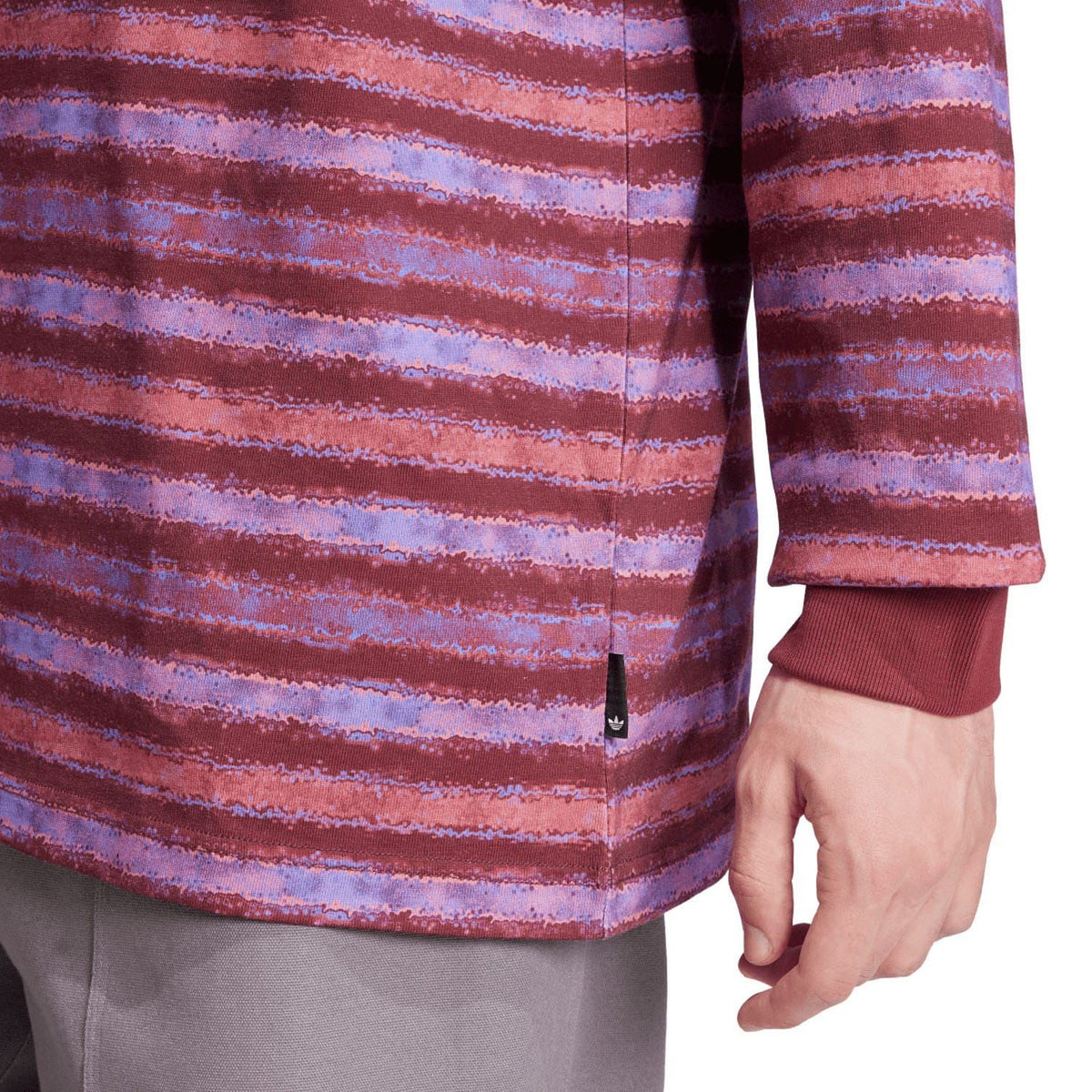 adidas Originals long sleeve striped t-shirt fabric, maroon with pink and blue stripes