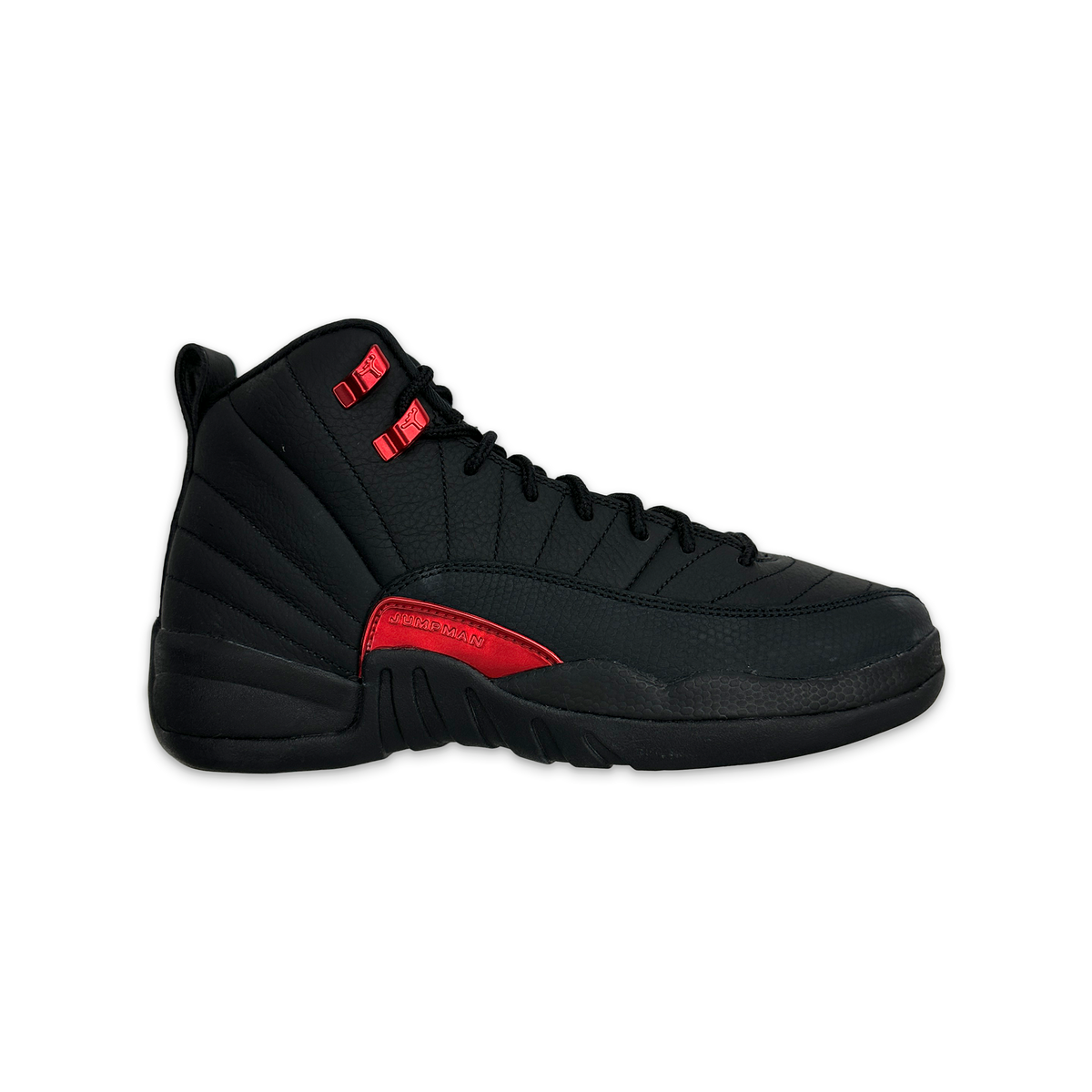 Kids' Air Jordan 12 Retro Bloodline sneakers, black with red accents