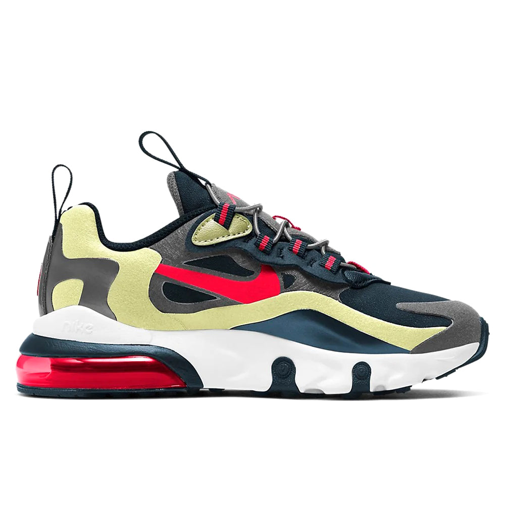 Kids Nike Air Max 270 RT sneaker, navy and neon yellow with bright red midsole