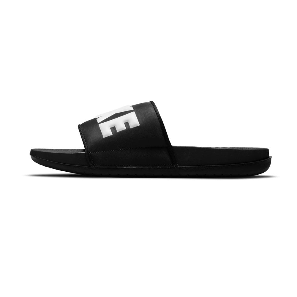 Nike Offcourt slide sandals, black with white NIKE logo strap