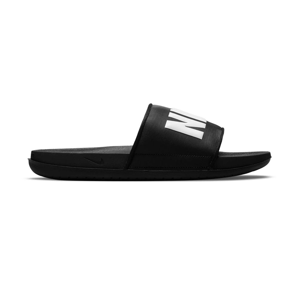 Nike Offcourt slide sandals, black footbed with white NIKE side logo