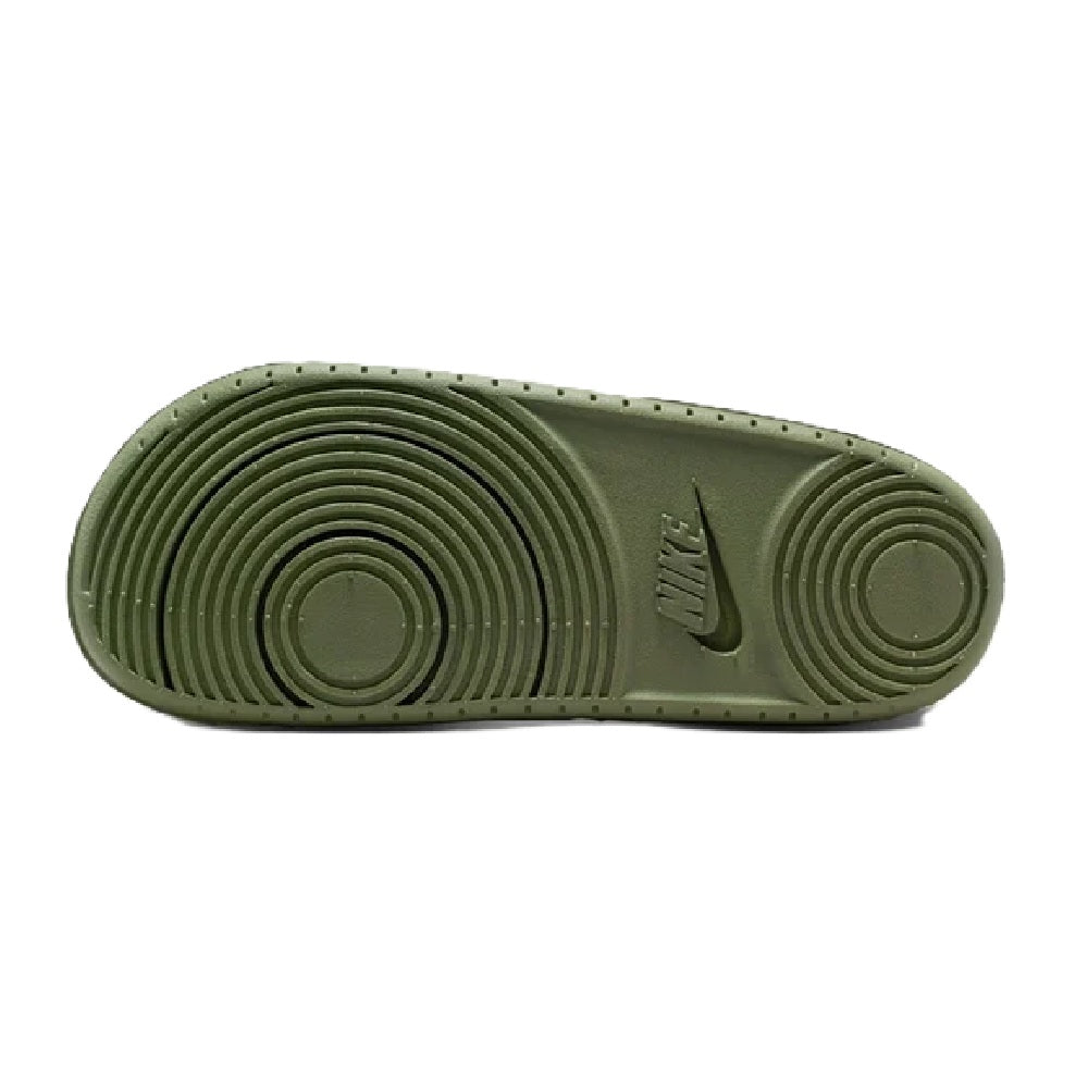Nike Offcourt slide sandal outsole bottom view in green with swoosh logo
