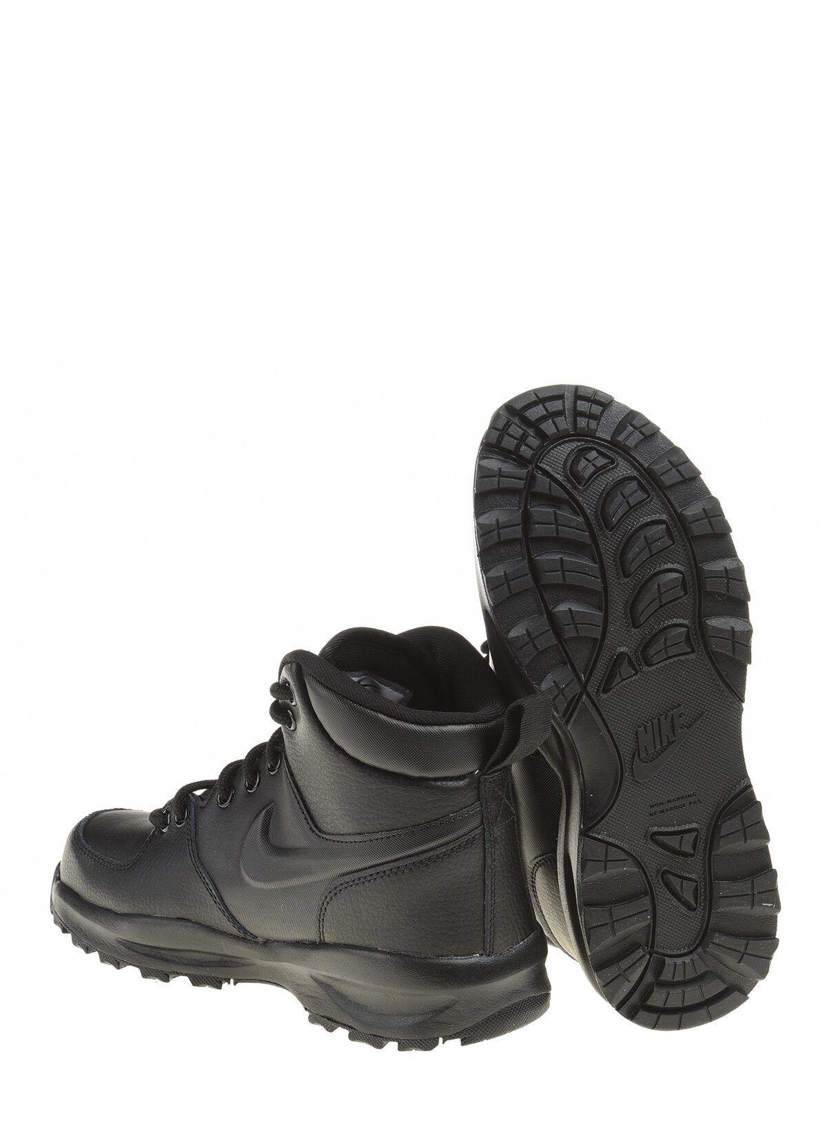 Nike Manoa LTR black kids lace-up mid boots with visible treaded outsole