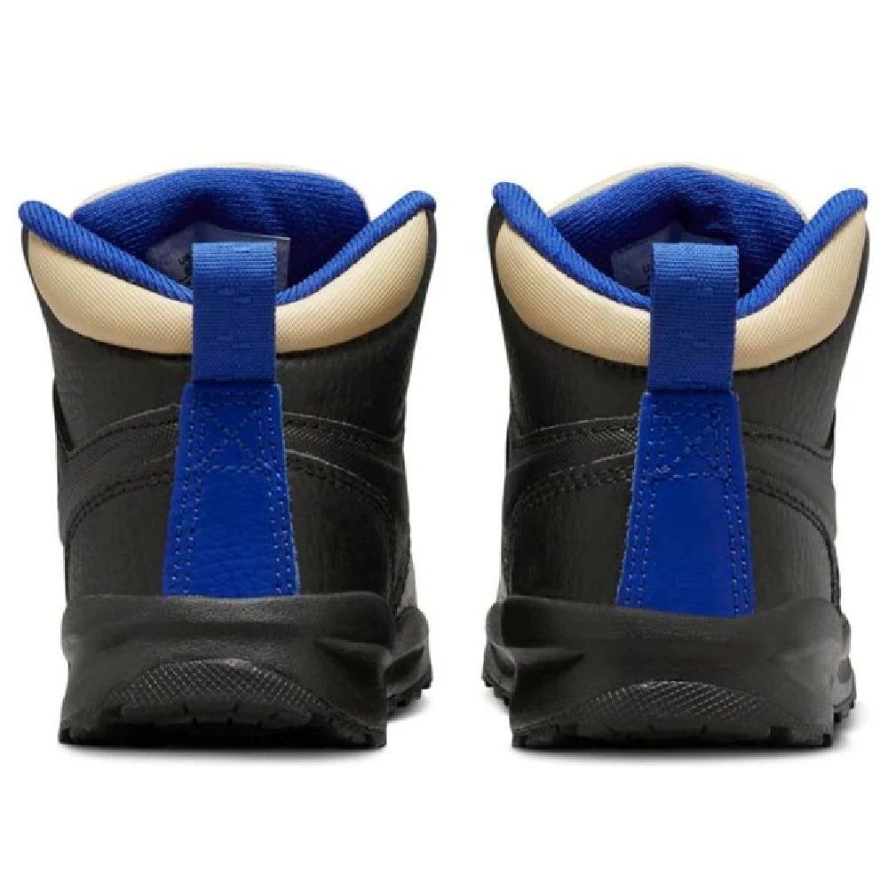 Kids Nike Manoa LTR boots with blue back straps and tan heel lining