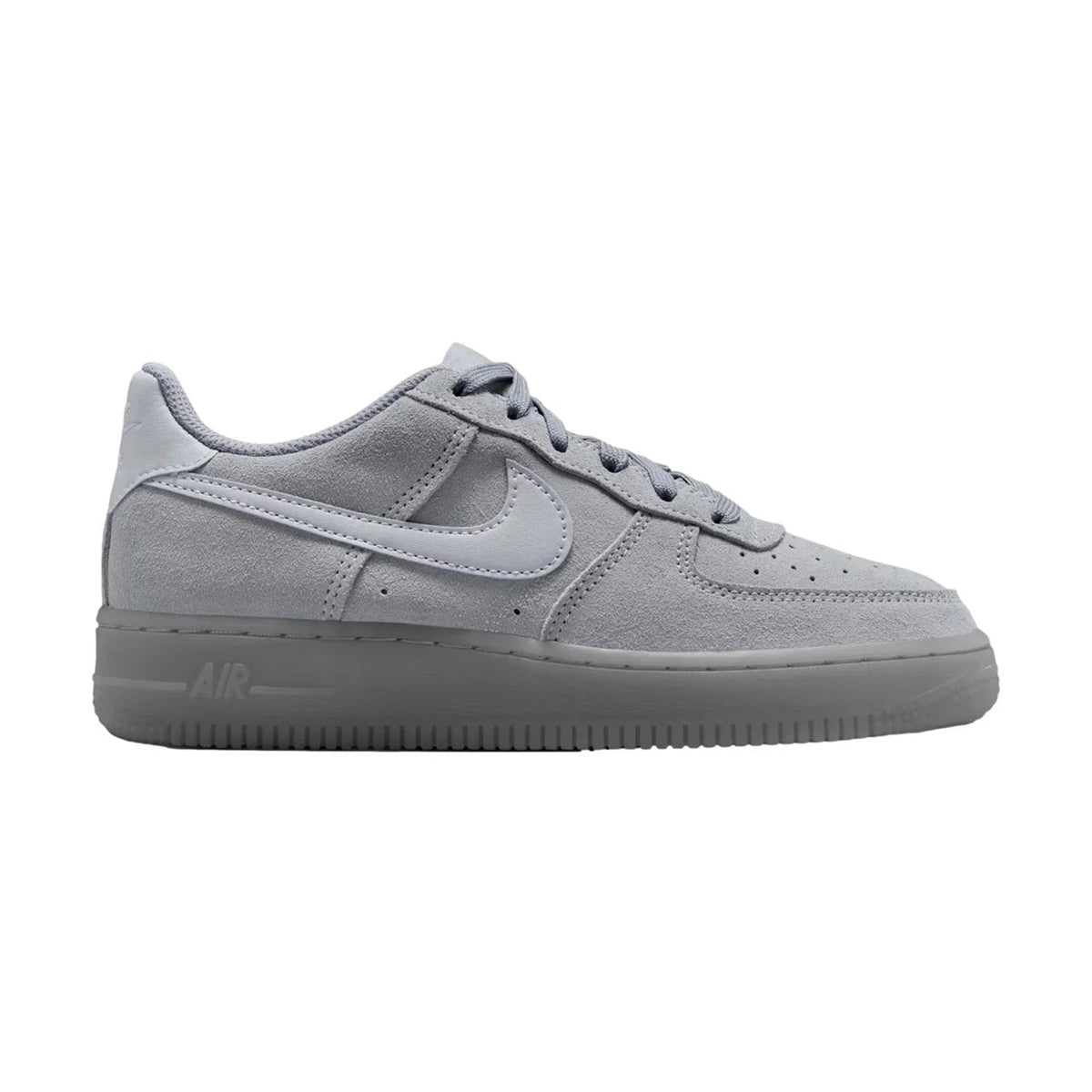 Big kid's Nike Air Force 1 sneakers, light wolf grey with lace-up and black details.