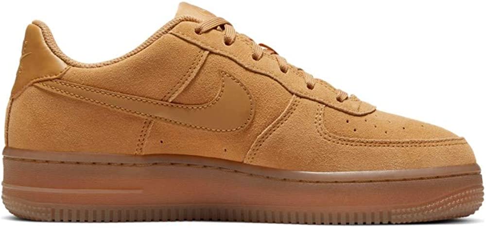 Big kids' Nike Air Force 1 sneakers in wheat, lace-up, low-profile gum sole.