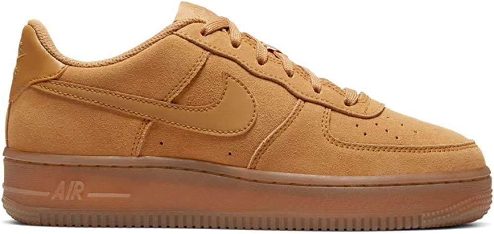 Big kids' Nike Air Force 1 sneakers in wheat with gum sole, lace-up.