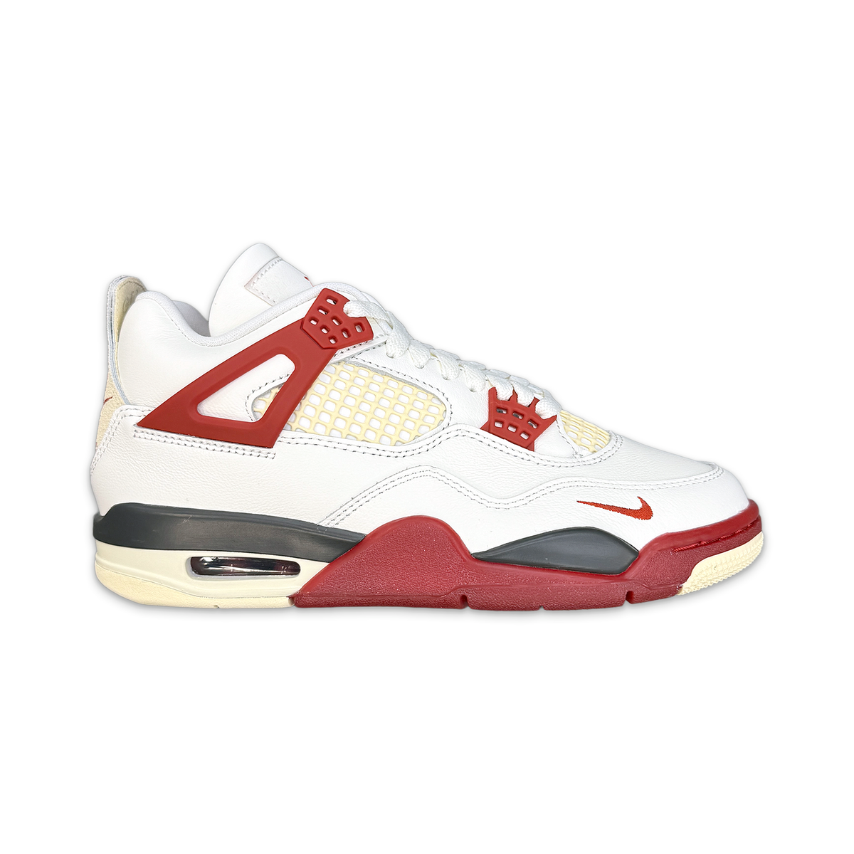 Air Jordan 4 Retro OG sneakers, white leather with red accents and lace-up eyelets