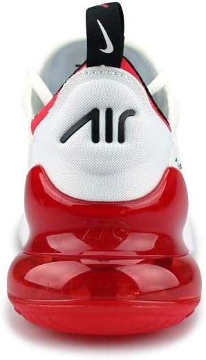 Men's Nike Air Max 270 sneakers, rear view with black heel pull tab and red Air unit