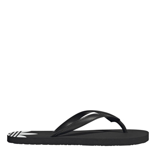 Core Black flip-flop sandals with contoured sole and adidas three-stripe graphic