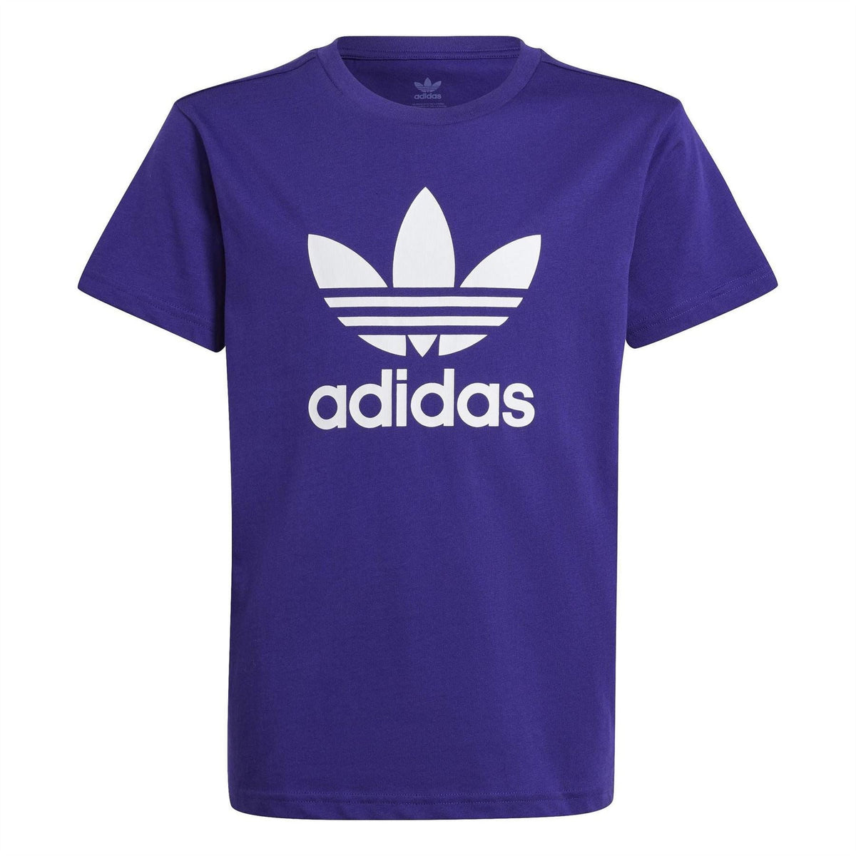 Purple crew neck short-sleeve jersey T-shirt with white adidas trefoil logo print