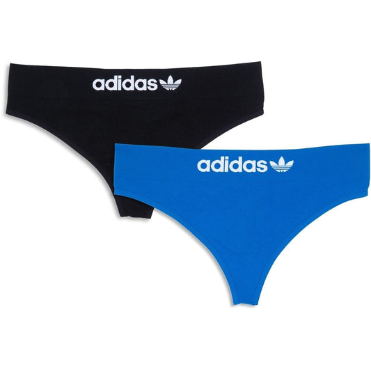 adidas Originals Modern Flex Thong 2 Pack, comfortable nightwear underwear with sleek design and flexible fabric, shown in black and white.