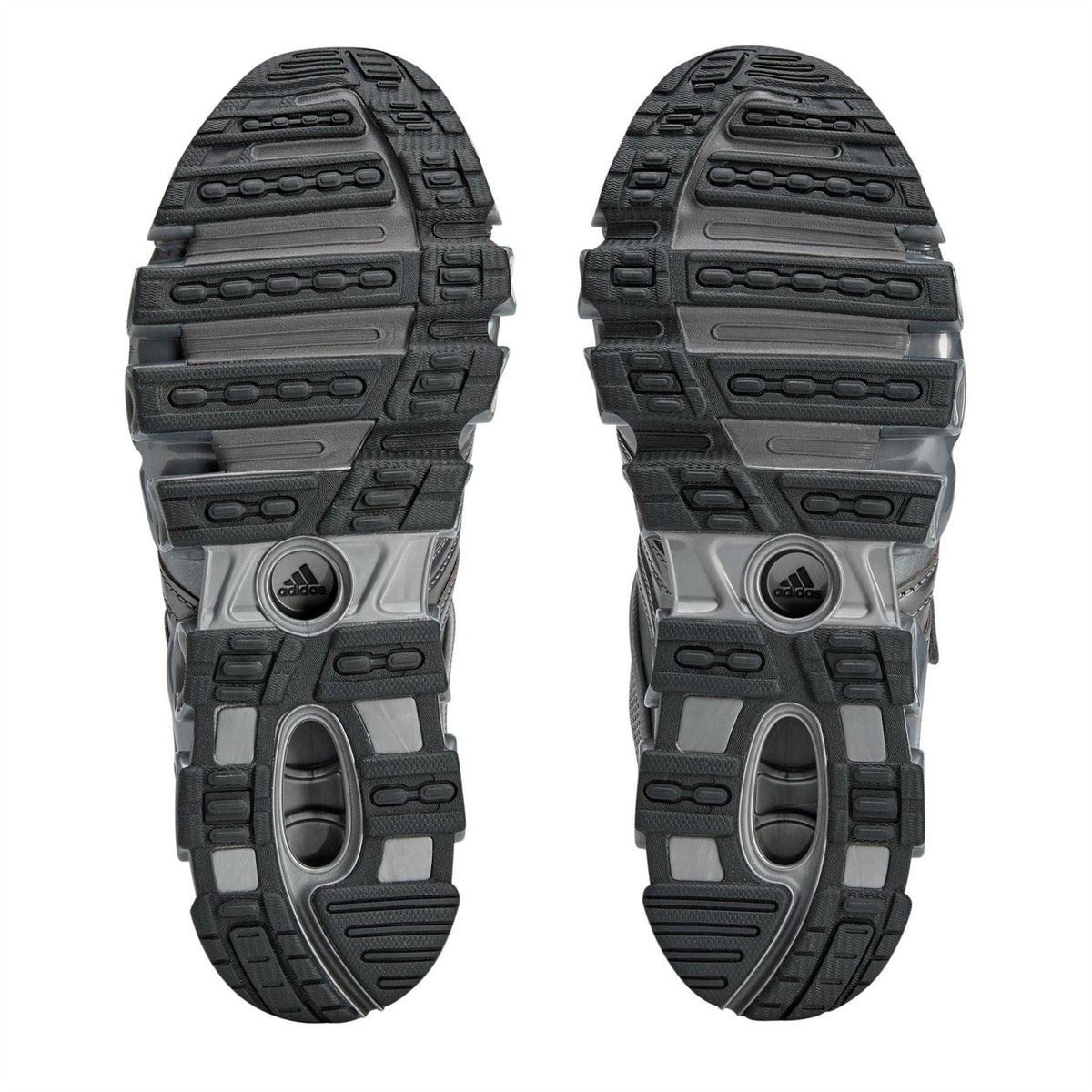 Gray adidas Originals Megaride Taqw sneaker outsoles with patterned tread
