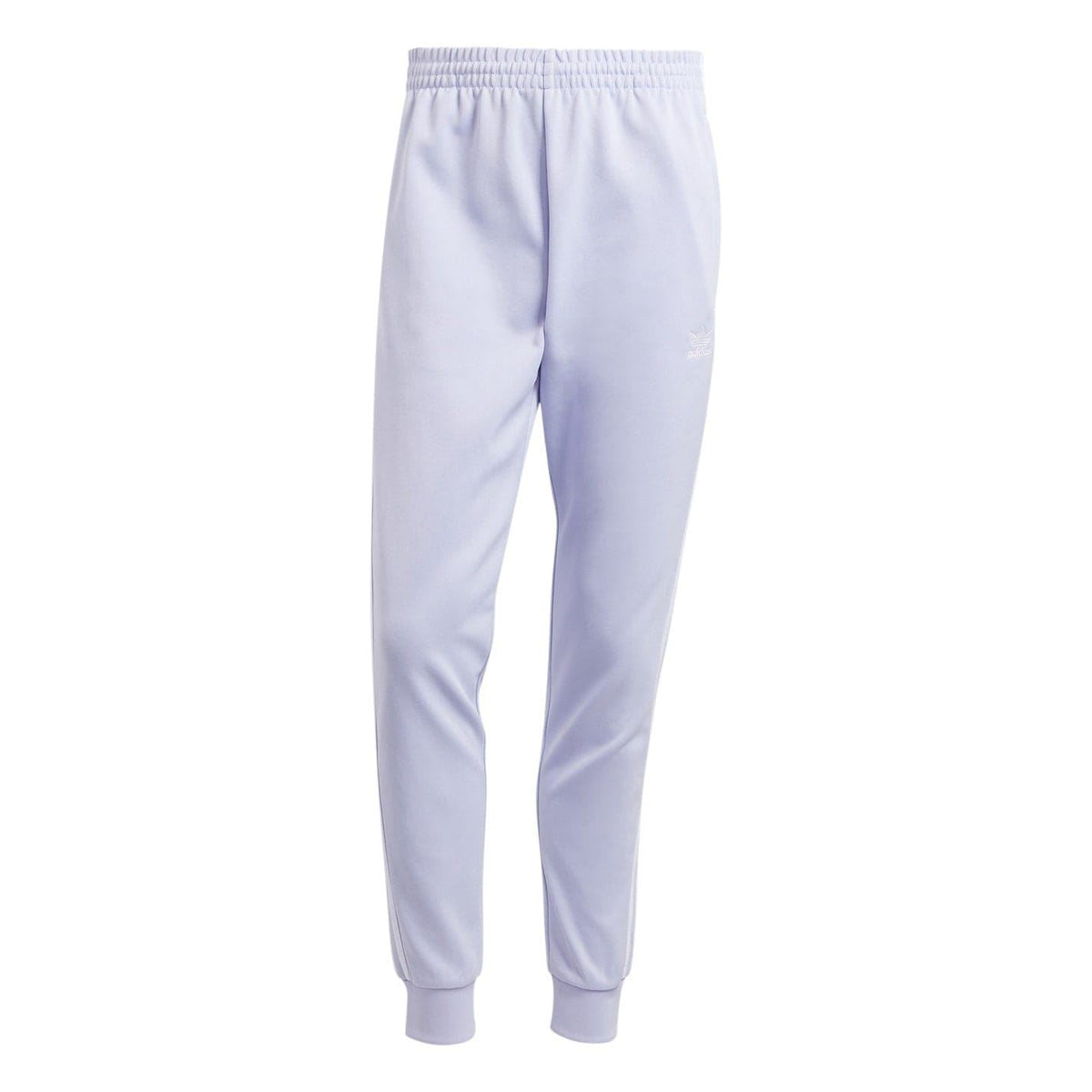 adidas Originals track pants in light purple with ribbed cuffs and elastic waistband
