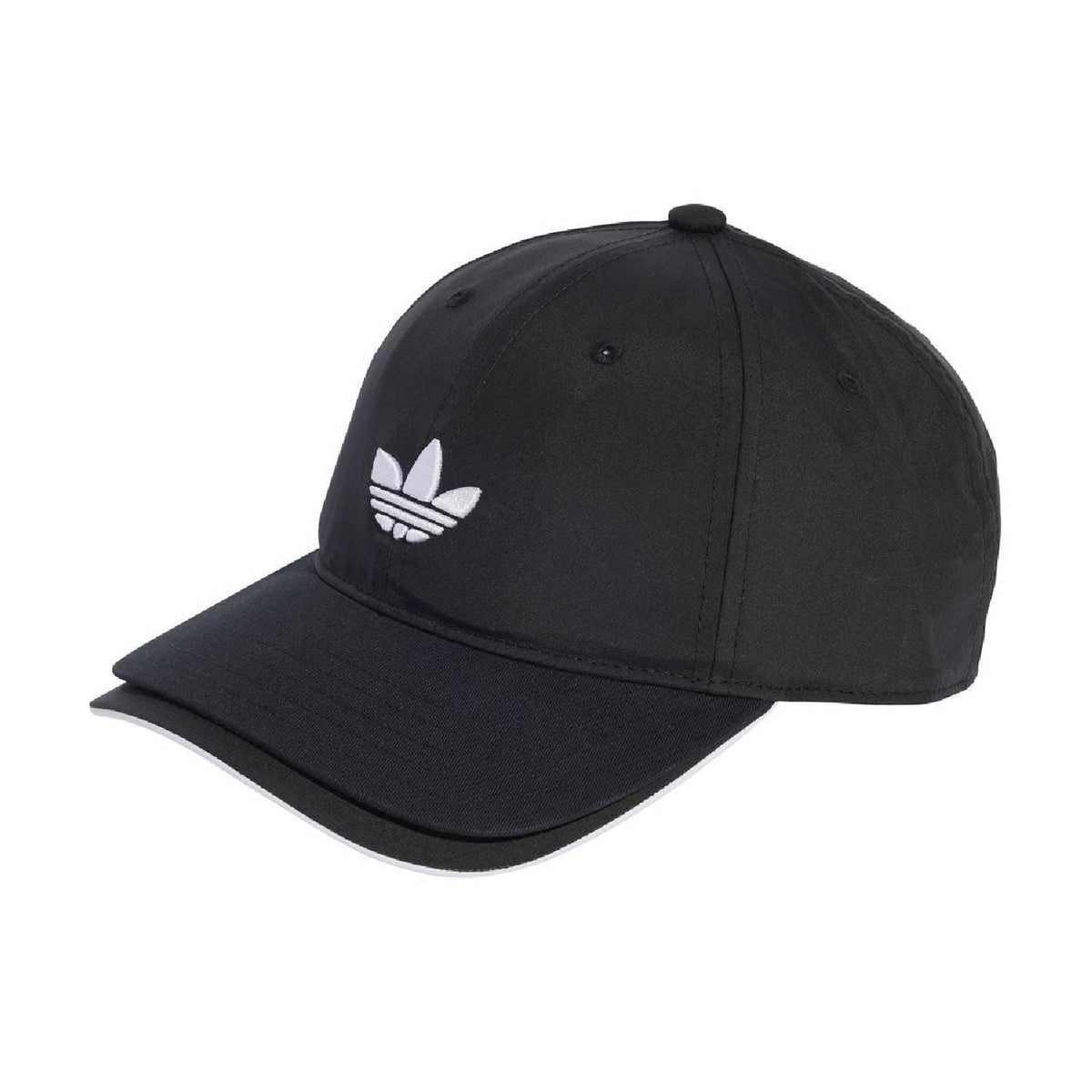 Black junior dad cap with embroidered adidas trefoil logo and adjustable strap