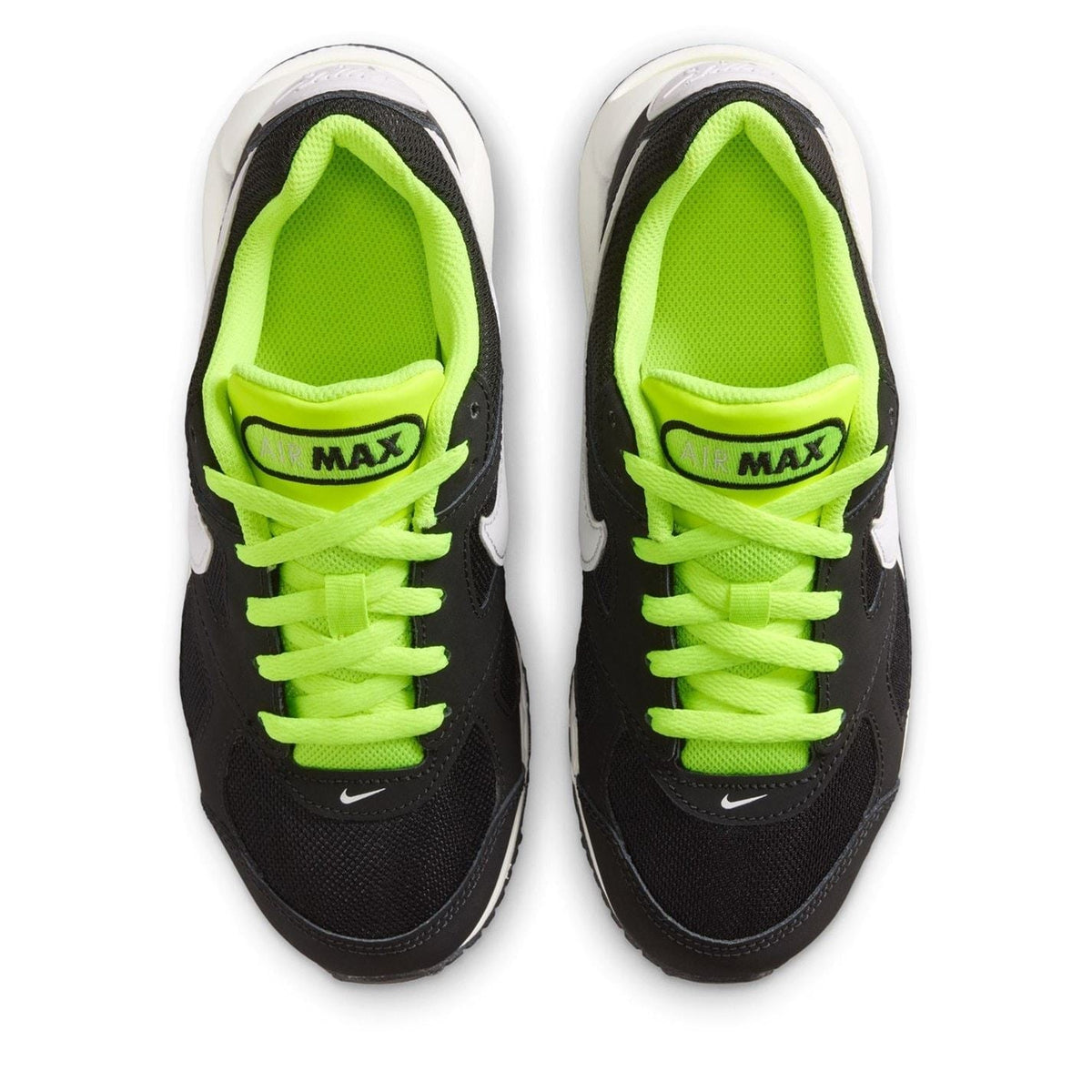 Boys' Nike Air Max Ivo sneakers, black with neon green laces and white trim