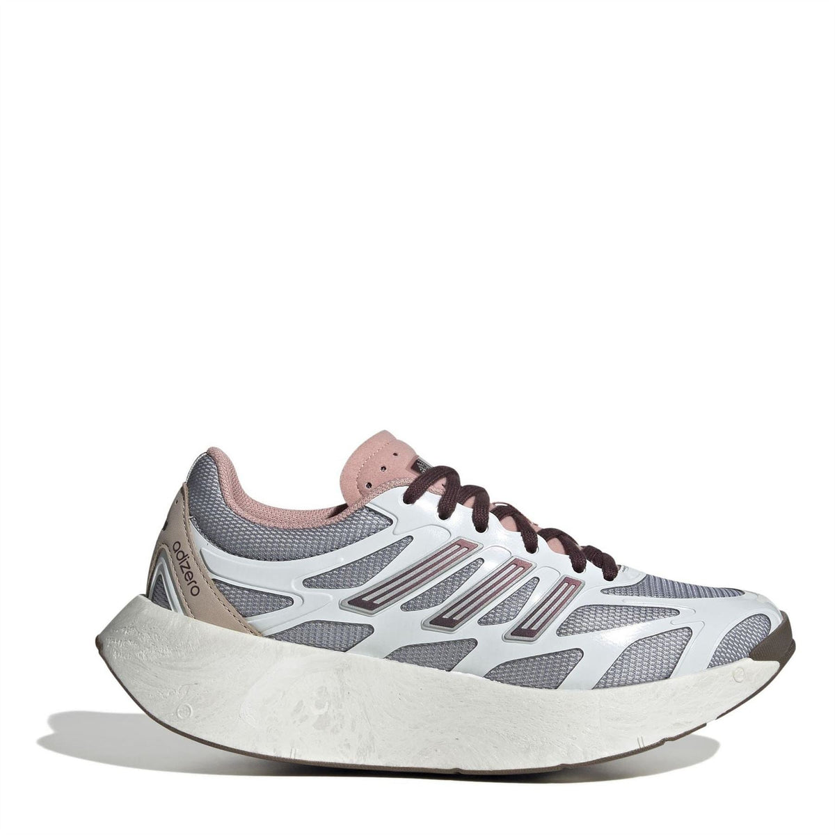 White and mauve low-top lace-up sneakers with chunky sole and striped detailing
