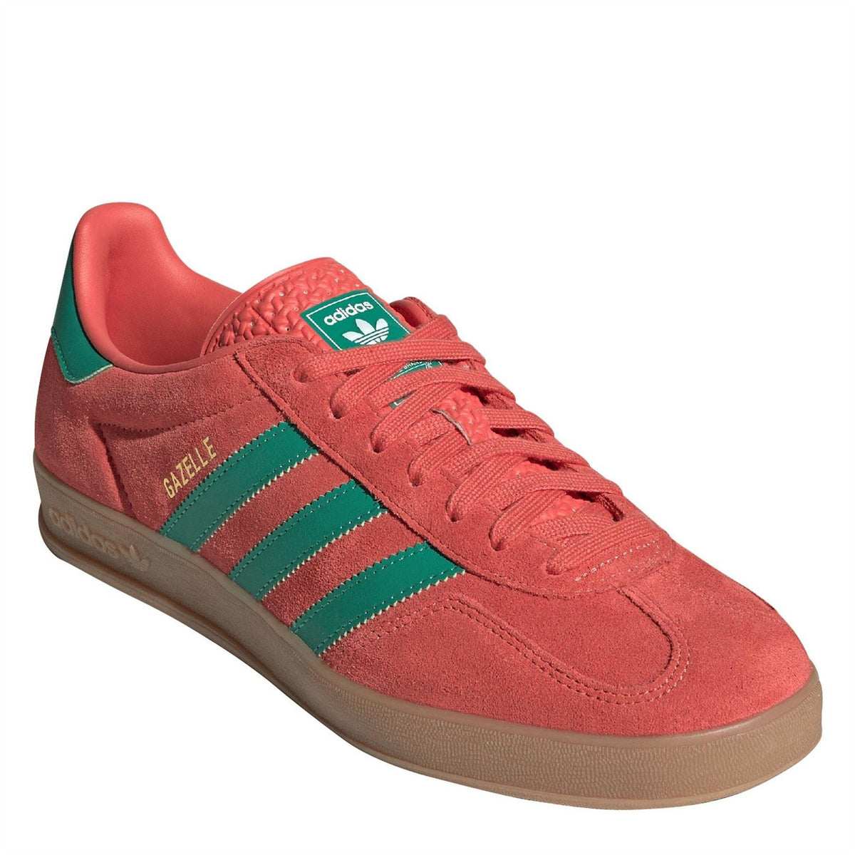 adidas Originals Gazelle Indoor footwear showing classic tan suede upper and white rubber sole, stylish indoor sports shoes
