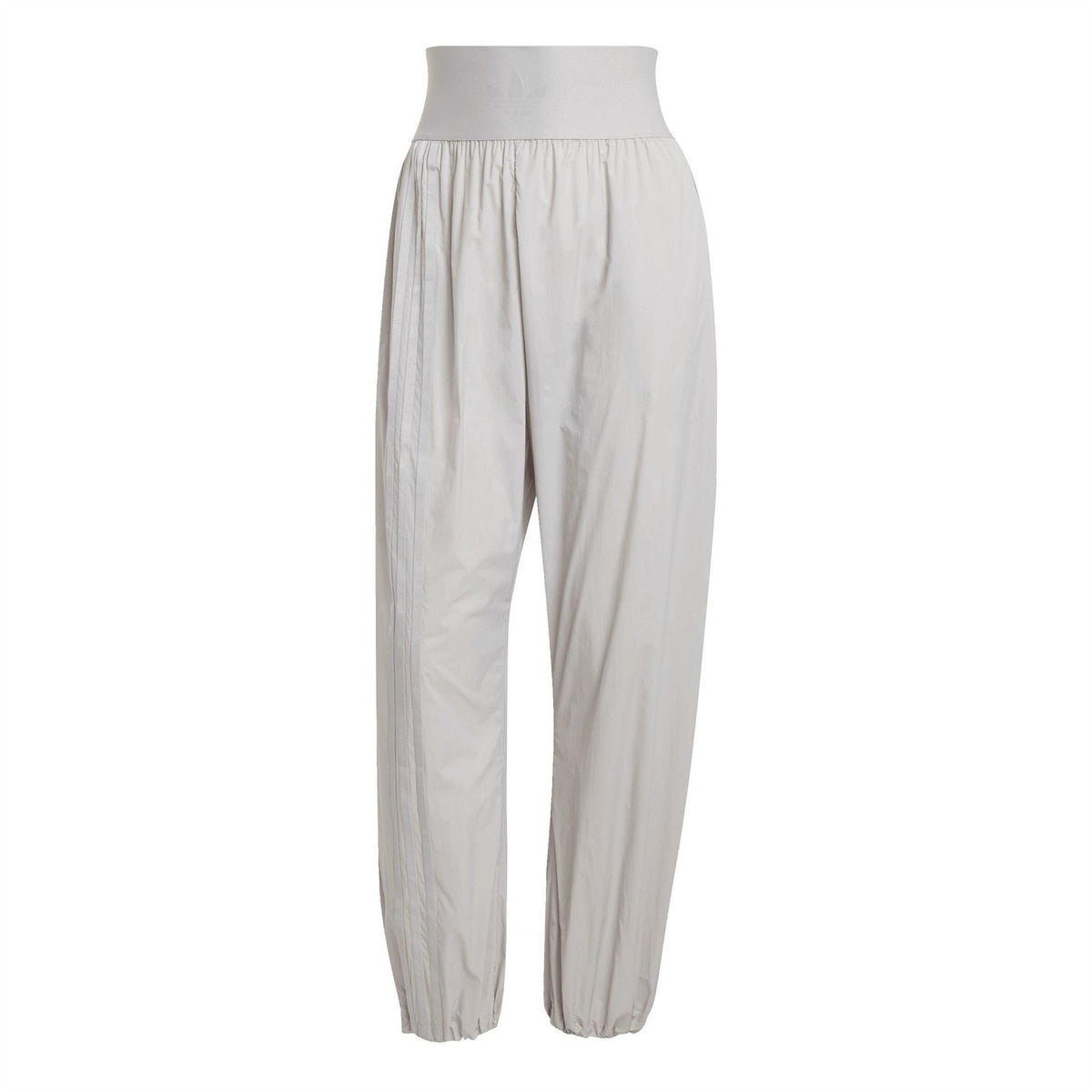 Light grey women's windbreaker joggers with elastic waistband and cuffed hems
