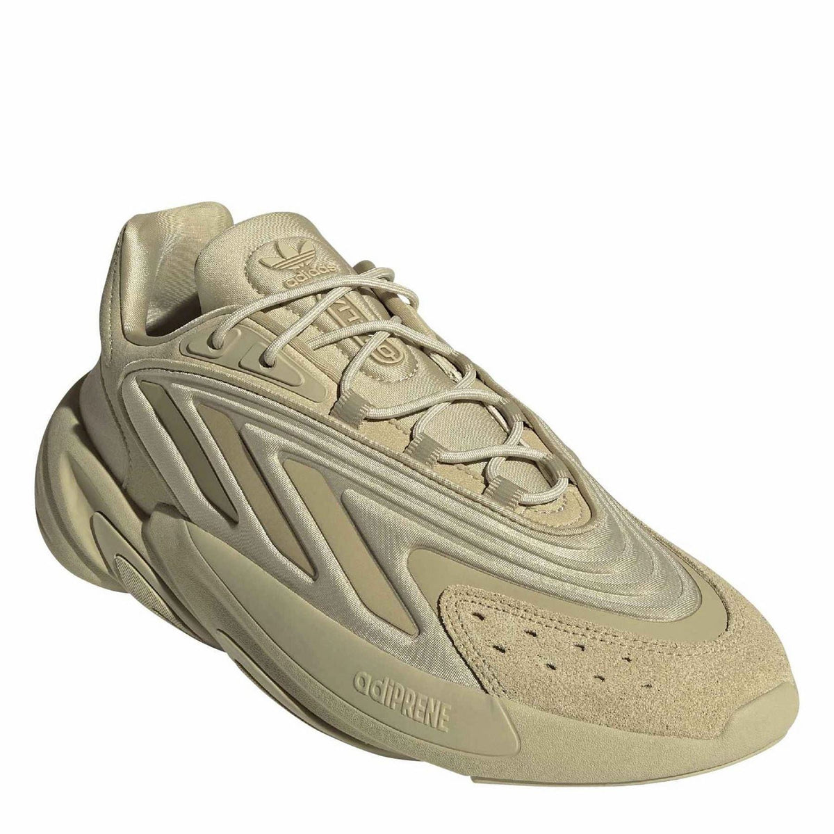 adidas Ozelia chunky lace-up sneakers in beige, toe and laces detail, textured panels