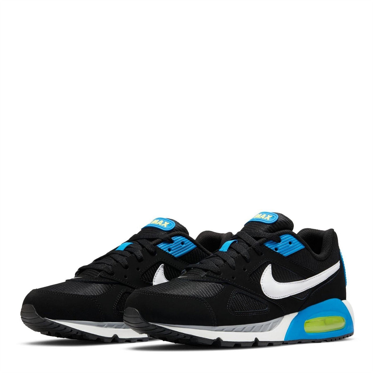 Black Nike Air Max Ivo trainers with white swoosh and blue Air Max details