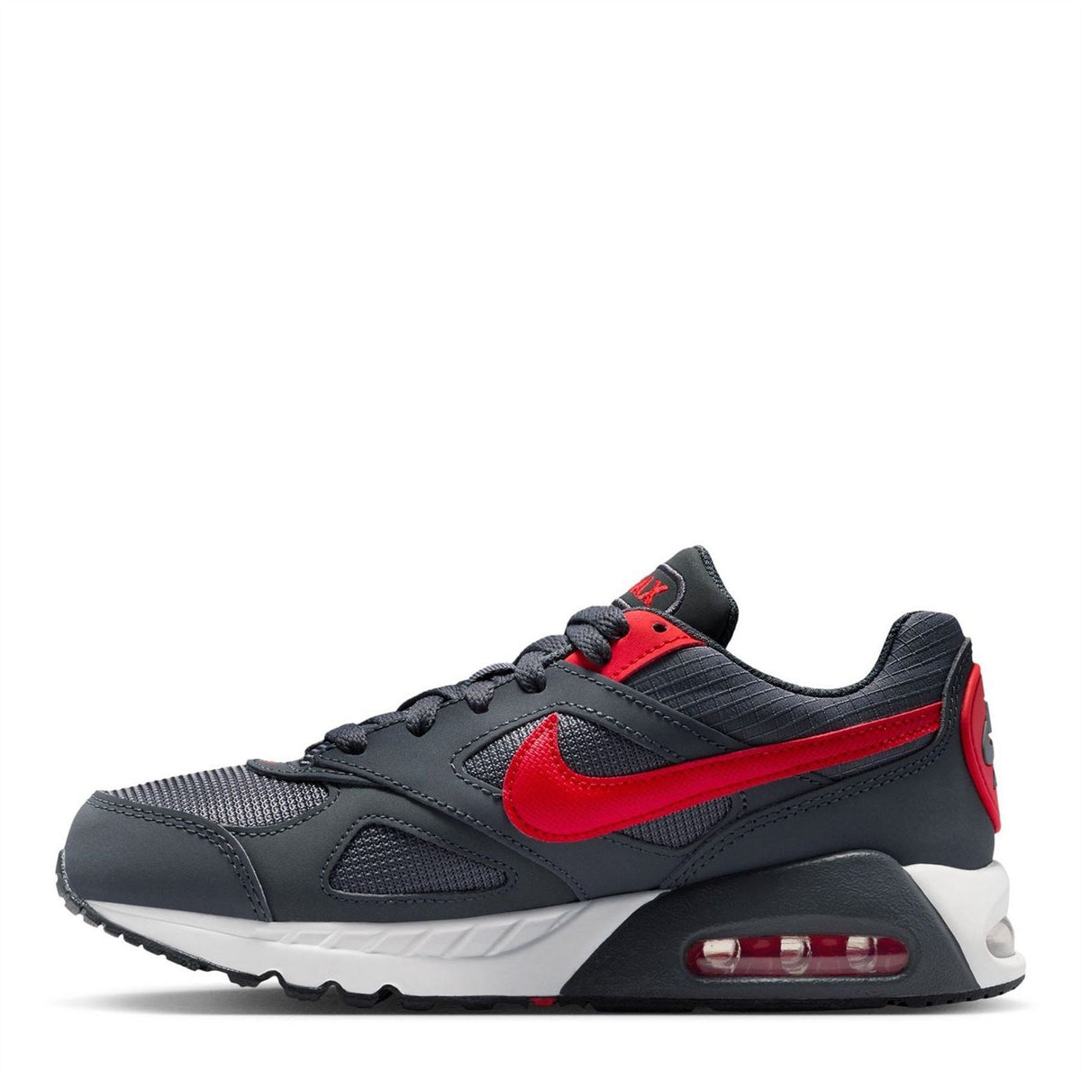 Kids Nike Air Max Ivo sneakers in dark gray/black with red swoosh and side air window