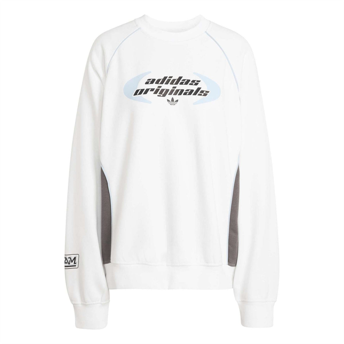 White adidas Originals oversized crewneck sweatshirt with front logo and sleeve patch