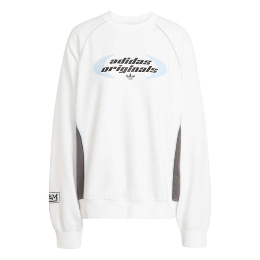 White adidas Originals oversized crewneck sweatshirt with front logo and sleeve patch