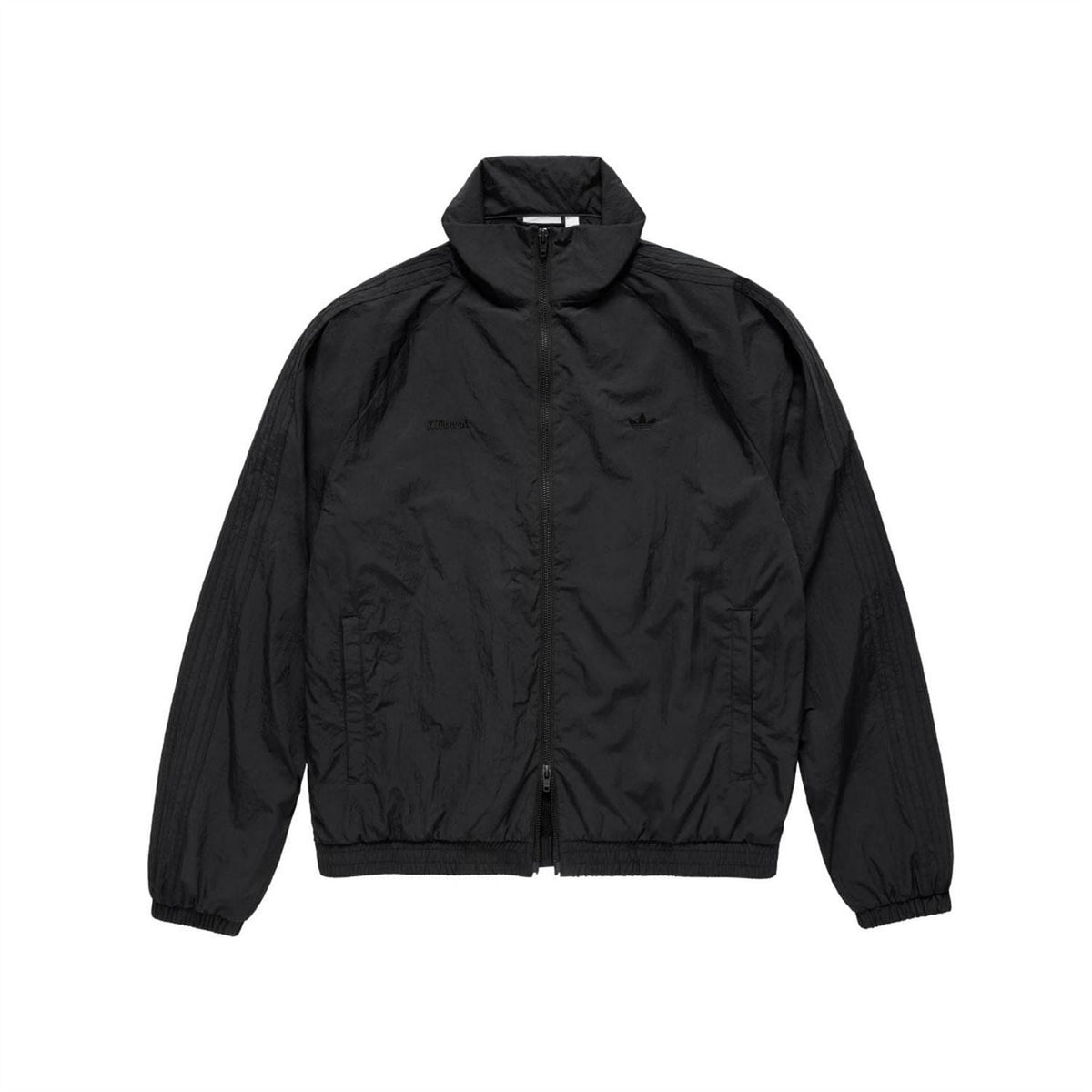 Black track jacket with zip front and ribbed cuffs, adidas Originals collaboration logo