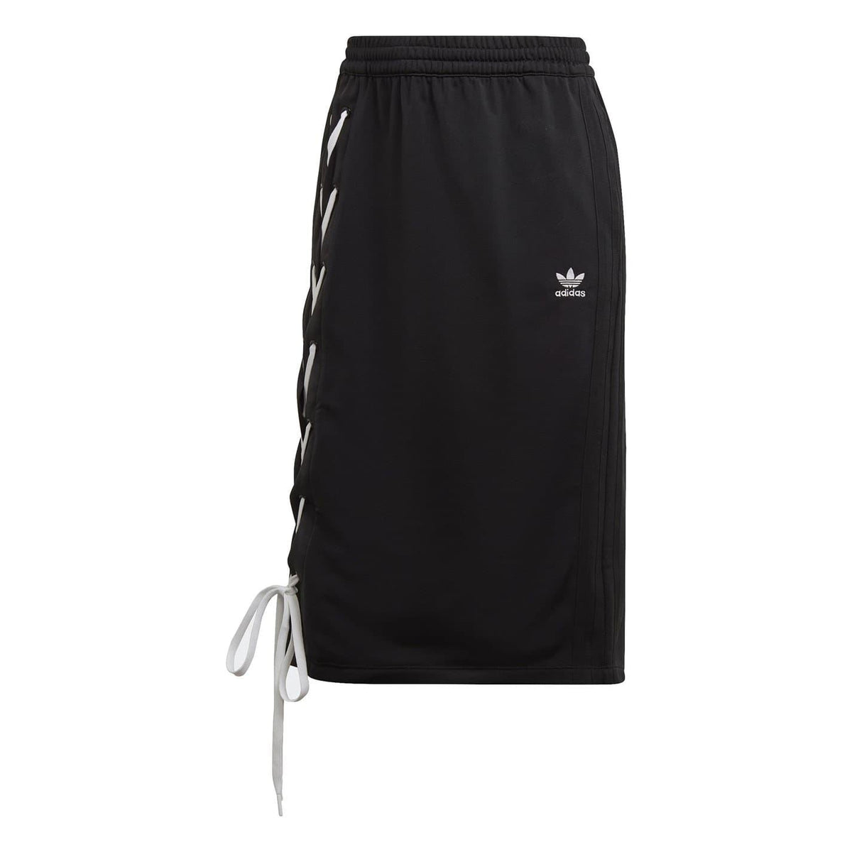 adidas Originals laced midi A-line skirt in black with elastic waistband and side lace ties