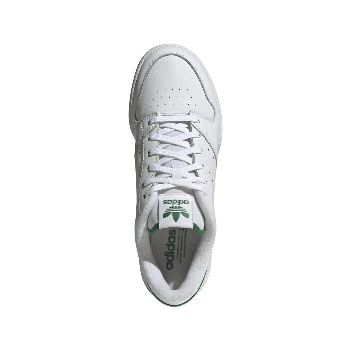 White lace-up sneaker with padded collar and perforated toe cap