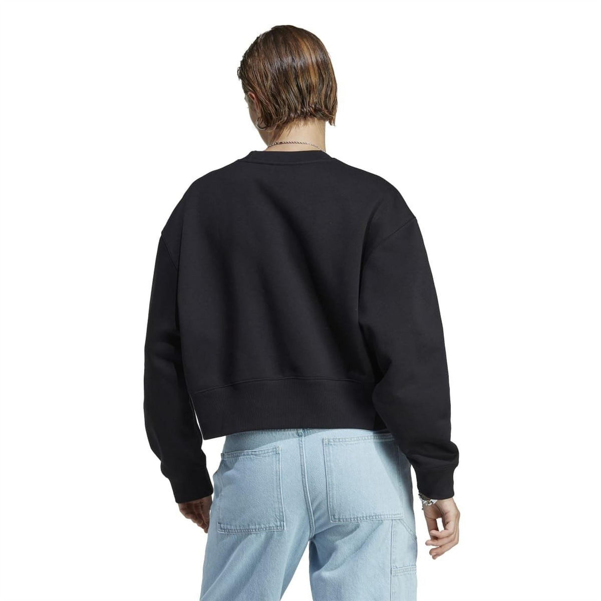 adidas Originals crewneck sweatshirt, black back view with ribbed hem and cuffs
