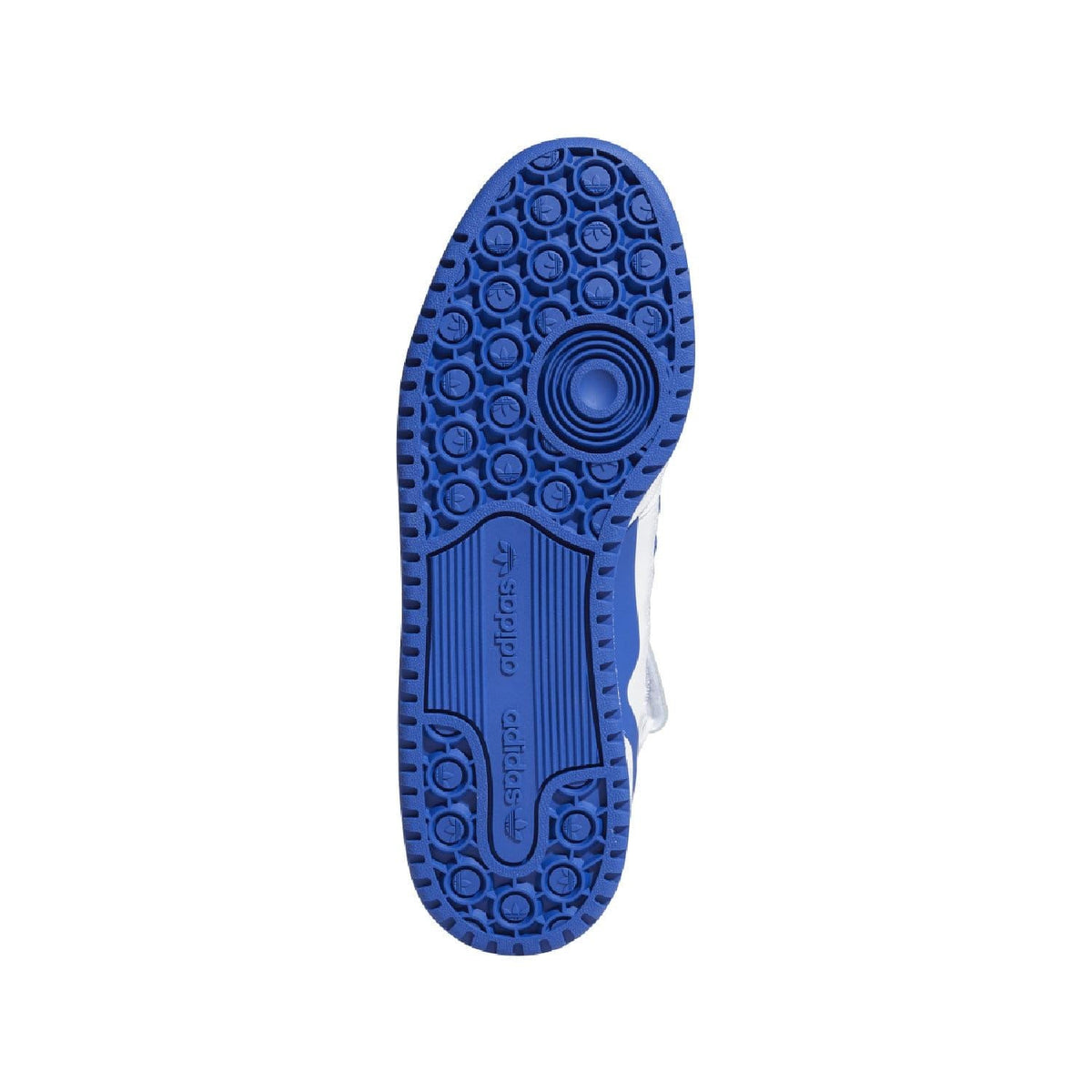 Blue and white sneaker outsole with circular tread pattern