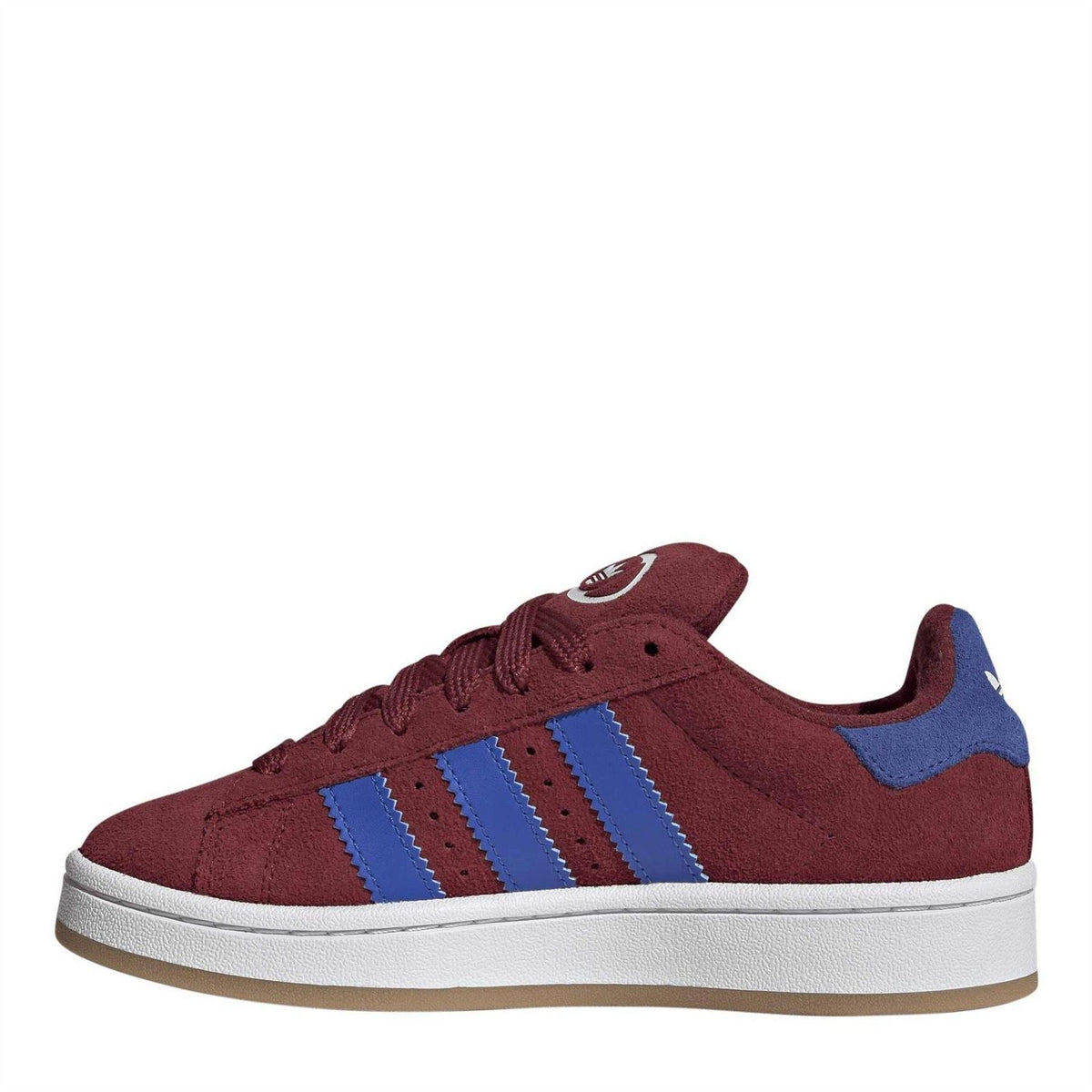 adidas Originals juniors sneaker, noble maroon suede with three blue side stripes