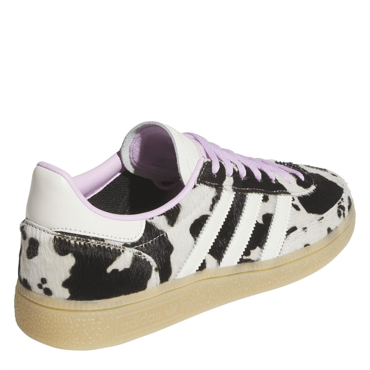 Handball Spezial sneakers, heel side view, cow-print upper with purple collar