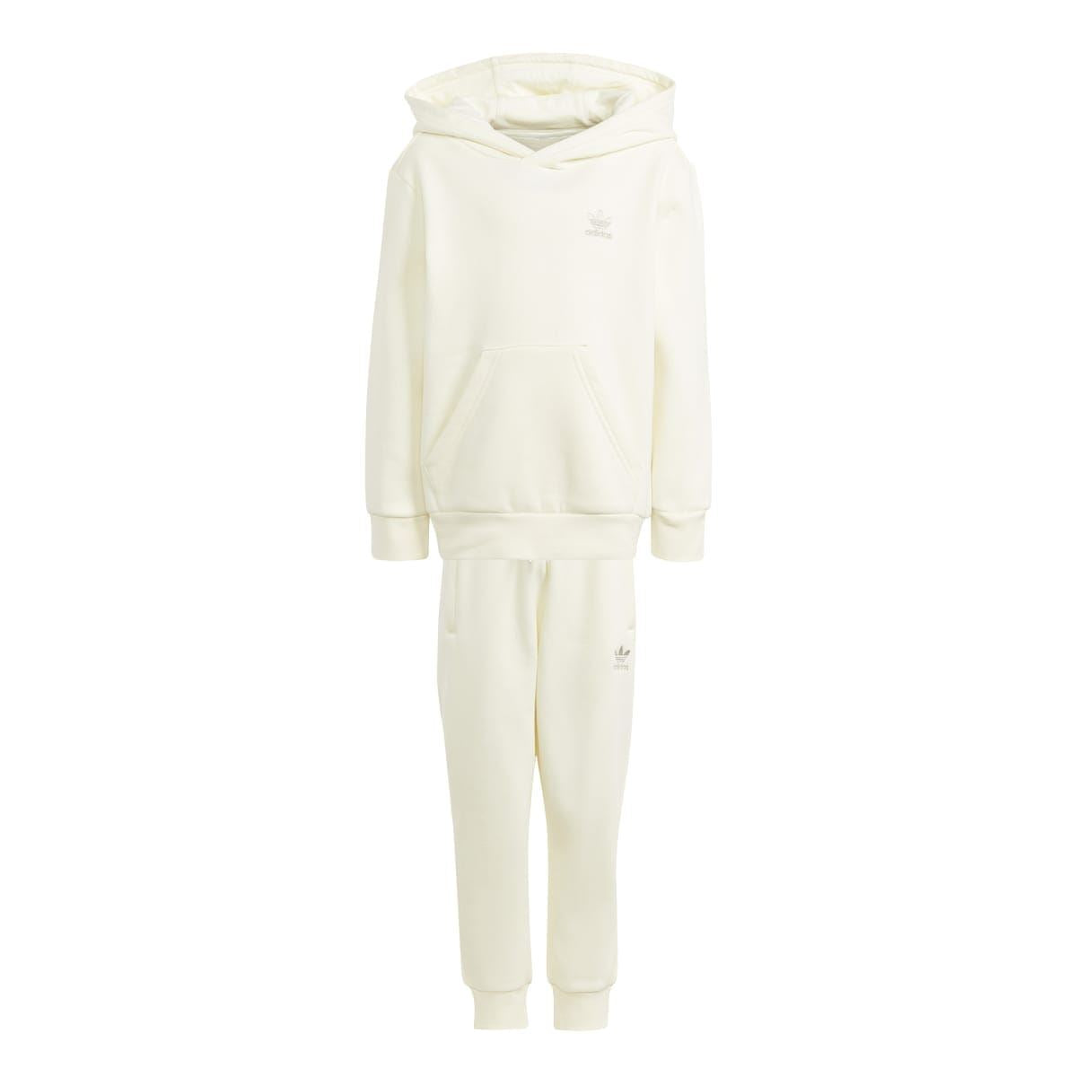 Kids' cream hooded tracksuit set with hoodie and matching joggers, adidas logo