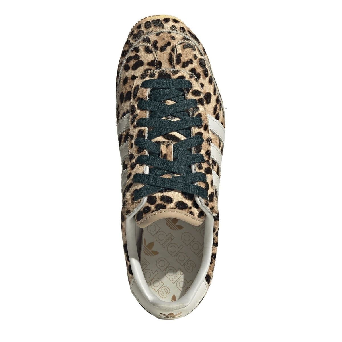 adidas Originals Japan sneakers, leopard print with dark teal laces and white interior lining