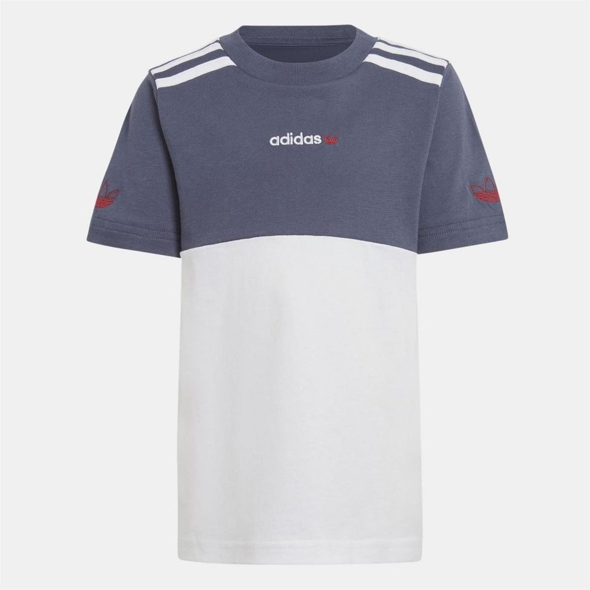 Navy adidas T-shirt with white lower panel and 3-stripe shoulder design