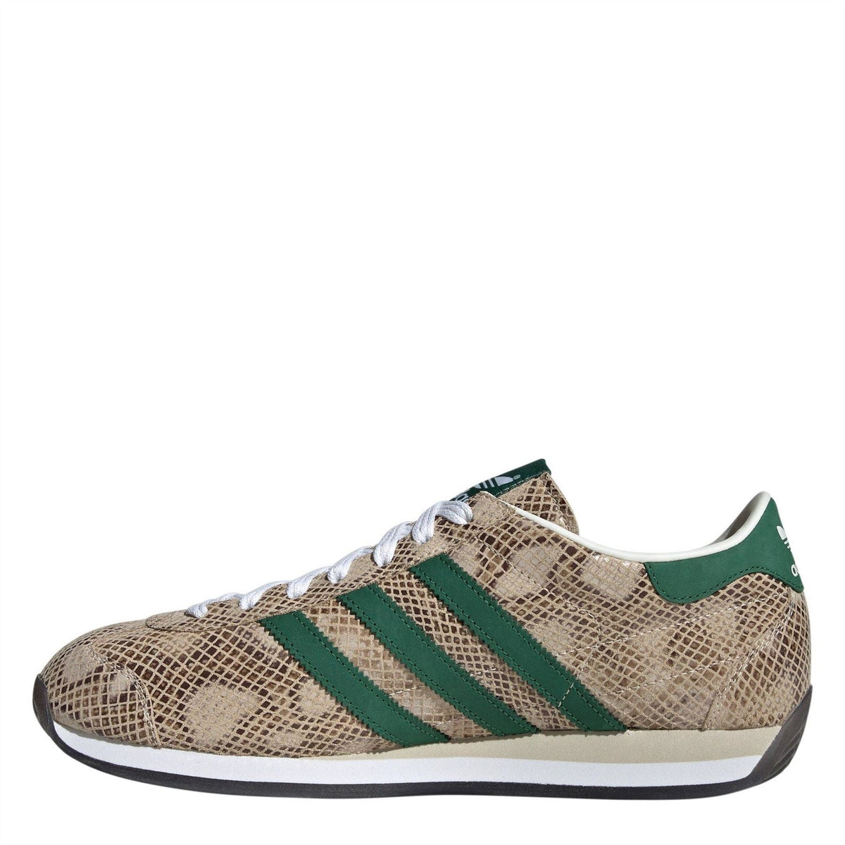 adidas Originals low-top sneakers, beige woven upper with green triple stripes