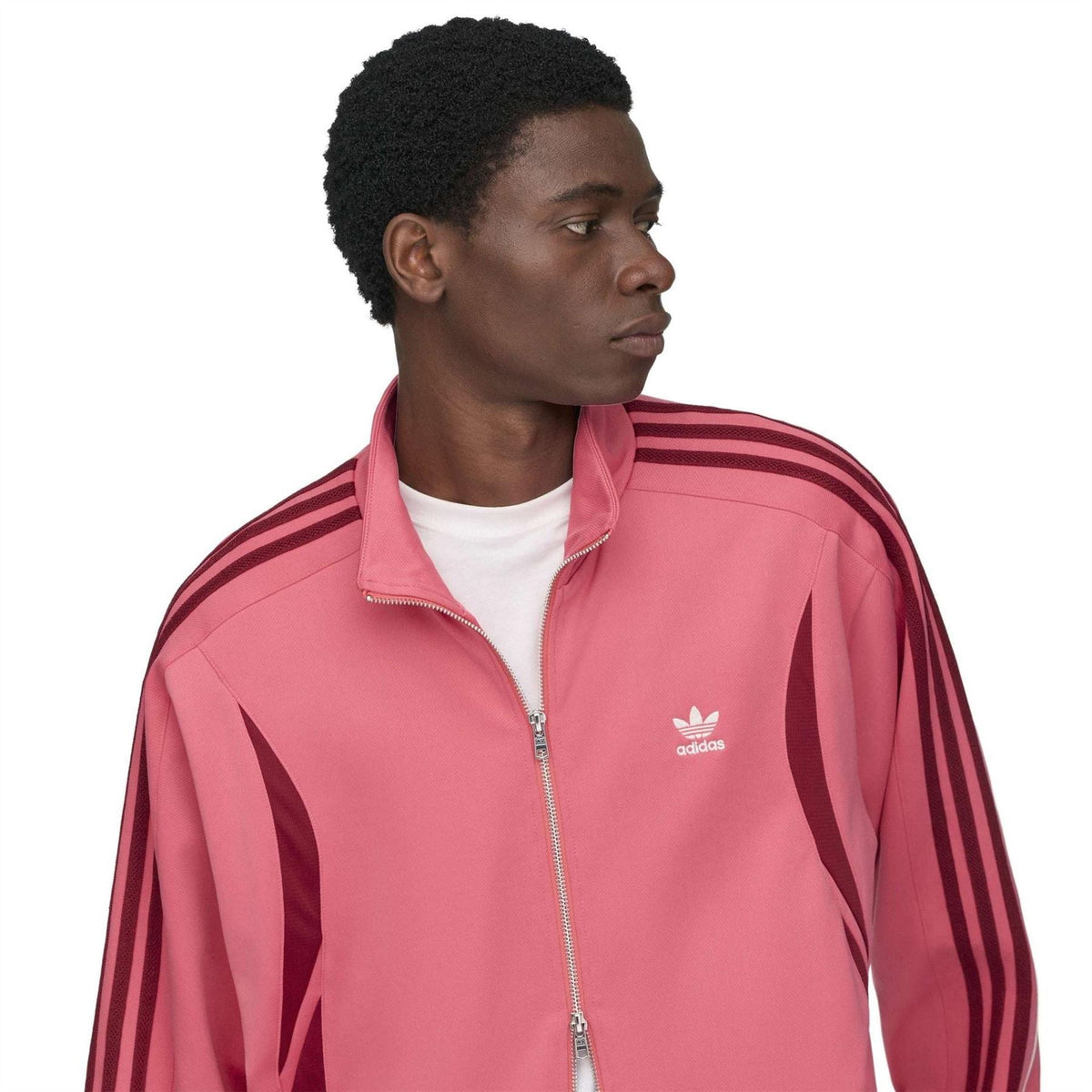 Craft Pink track jacket with stand collar, zip front, and adidas logo on chest