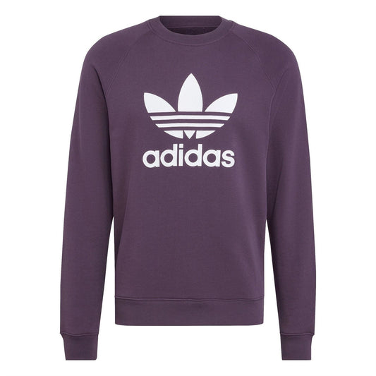 Dark purple adidas Trefoil crew sweatshirt with ribbed crew neck and cuffs.