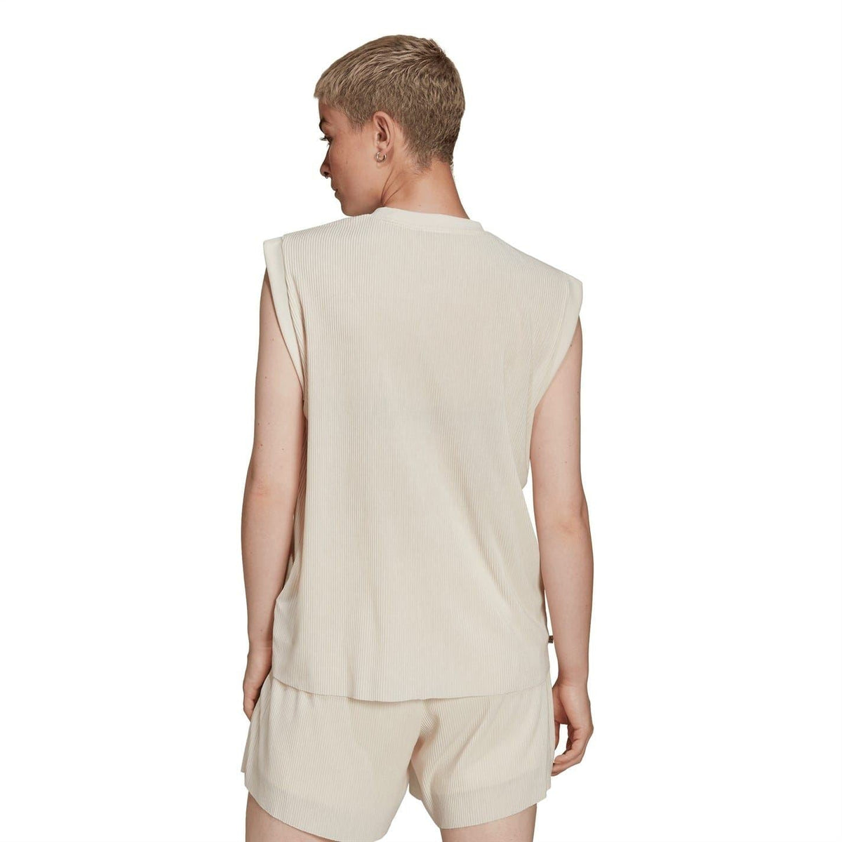 Cream crew-neck relaxed-fit tank top, back view, sleeveless
