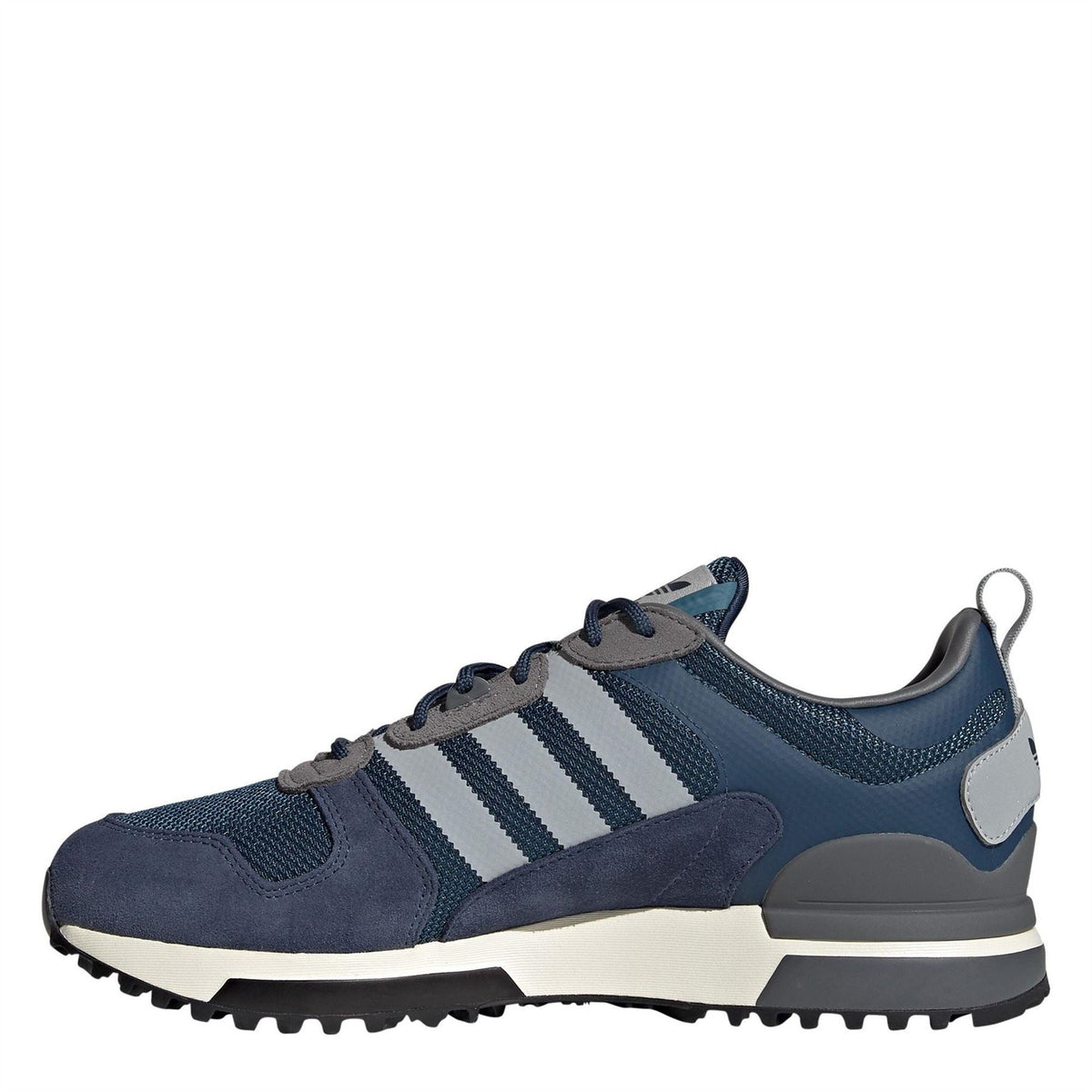 adidas Originals ZX 700 HD low-top trainers in black with white accents, showcasing the sleek athletic footwear design.
