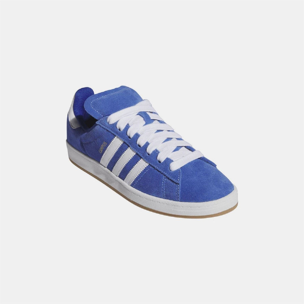 Blue adidas suede trainer with white laces and side logo detail